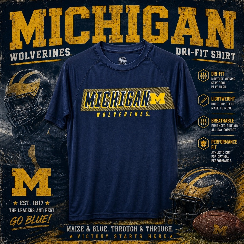 Knights Apparel Michigan Wolverines Navy and Yellow Short Sleeve Tee